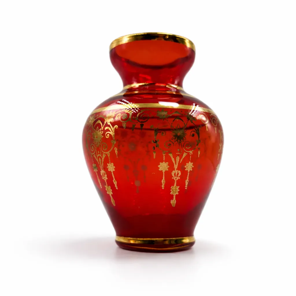 Vecchia Murano Ruby Red Art Glass Vase